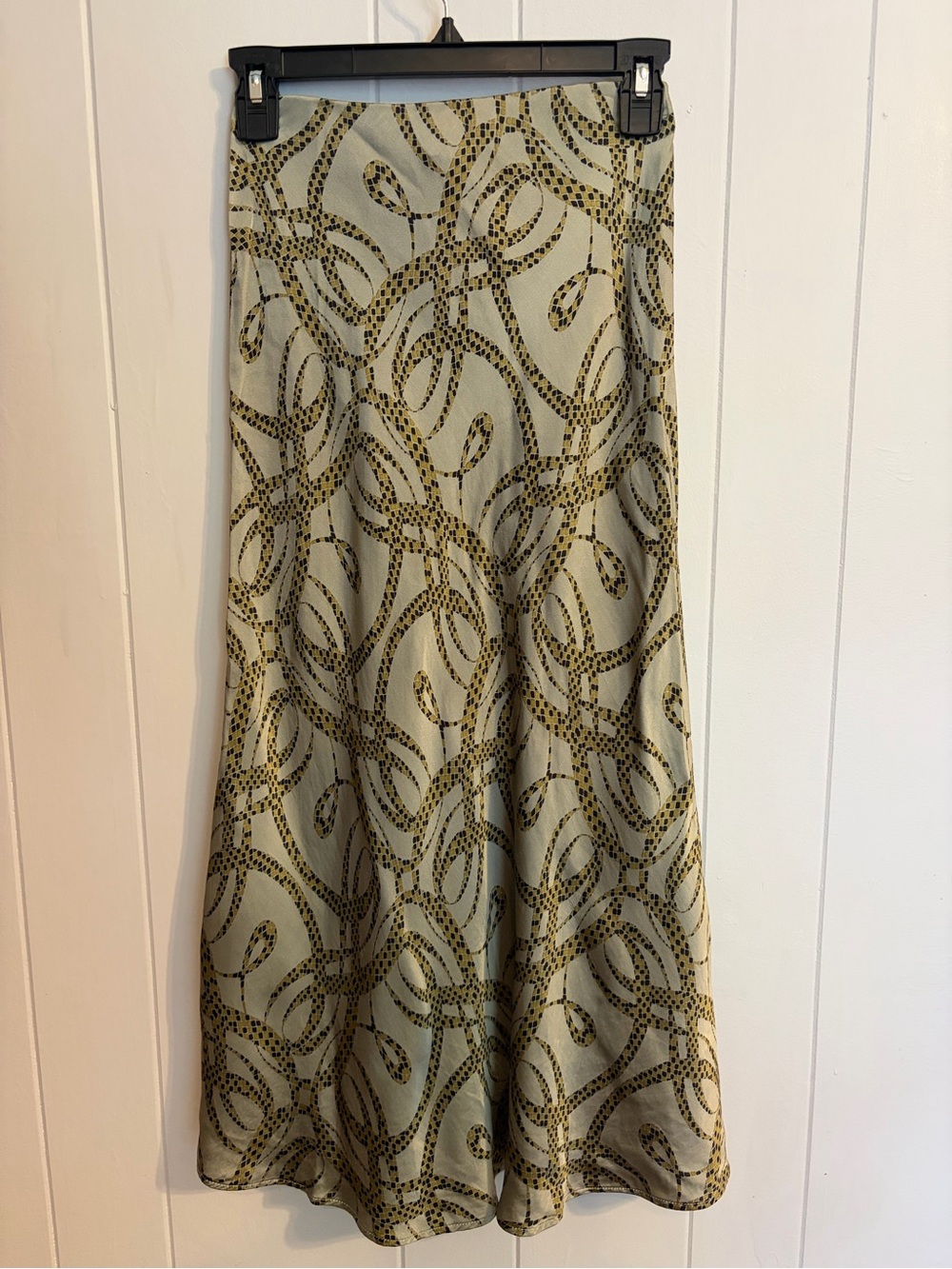 H&M Olive Chain-Print Midi Skirt